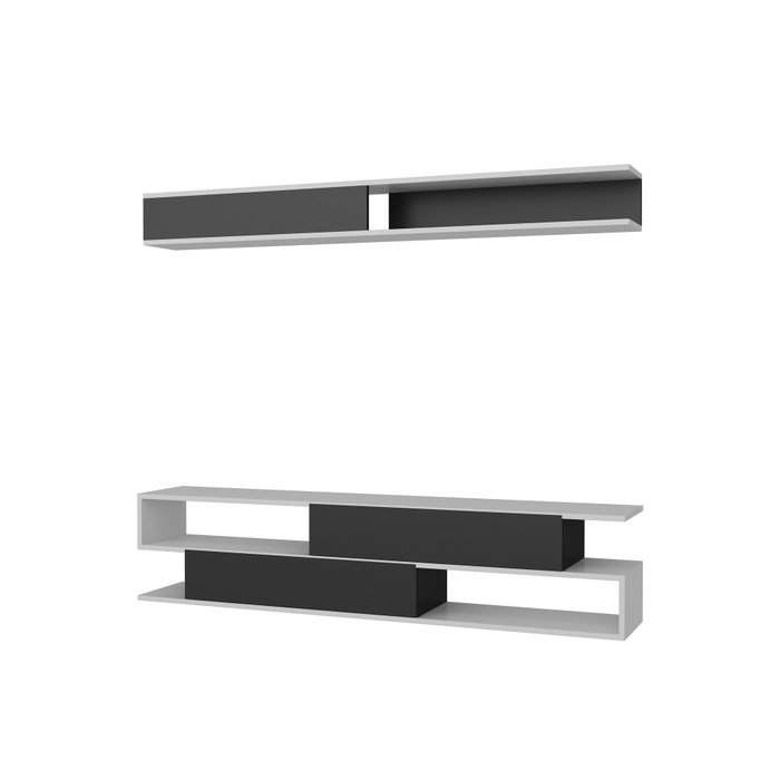 Hanah Home Mueble de TV Blanco y Negro con Estantería de Pared Hanah Home Mueble de TV Blanco y Negro con Estantería de Pared